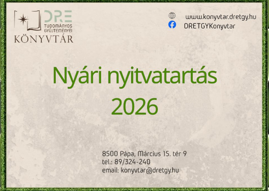 Nyári nyitvatartás 2026
