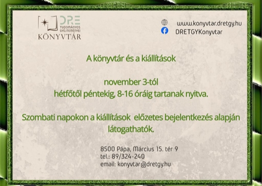 Nyitvatartás 2025.novembertől